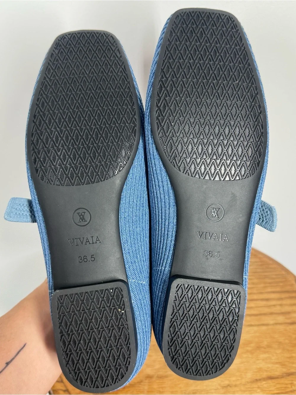 Vivaia Square Toe Margot Mary-Jane Flats Shoes Denim Blue Size 36.5 / 6